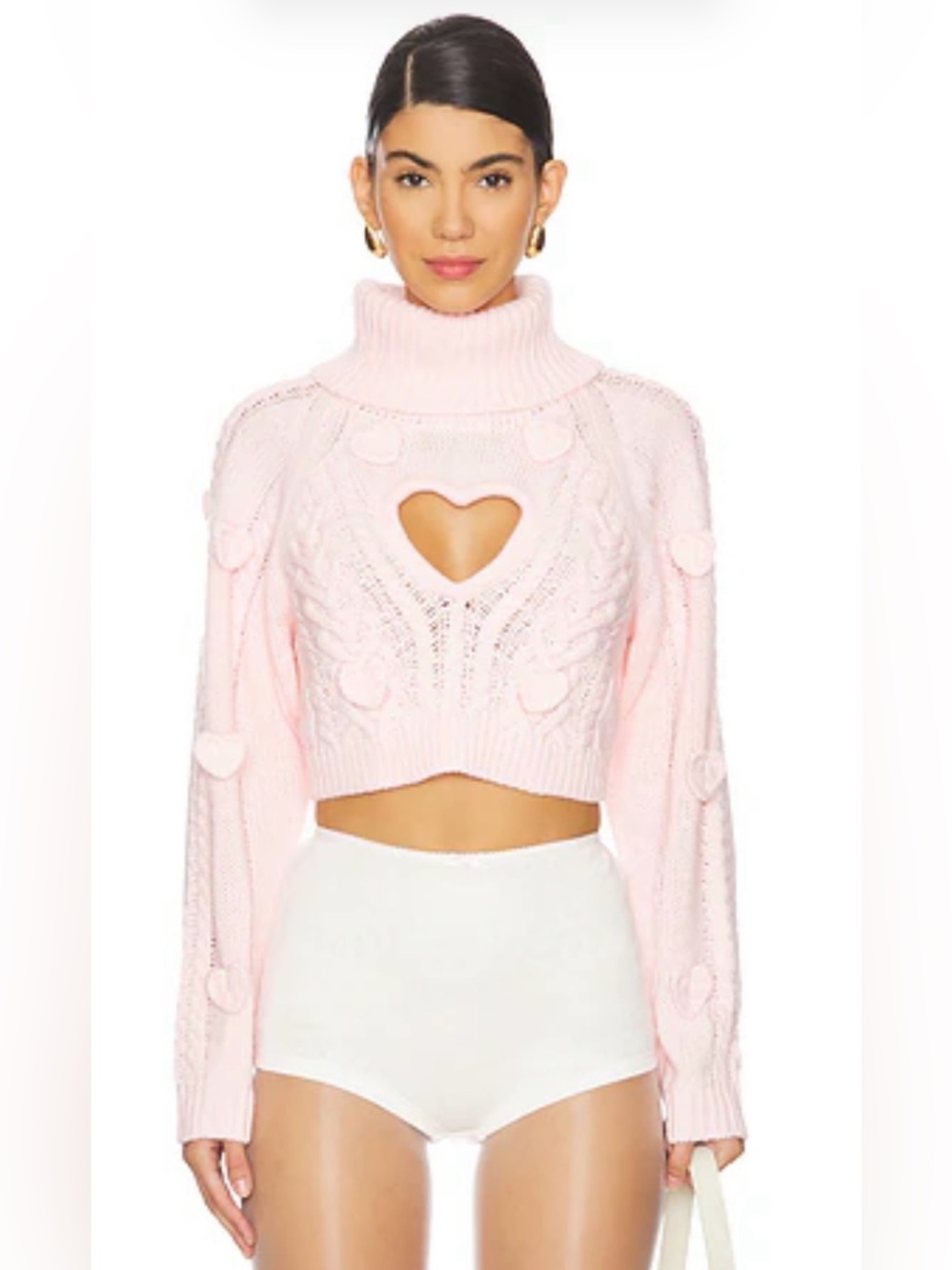 For Love & Lemons Rebecca heart sweater S pink NWOT
